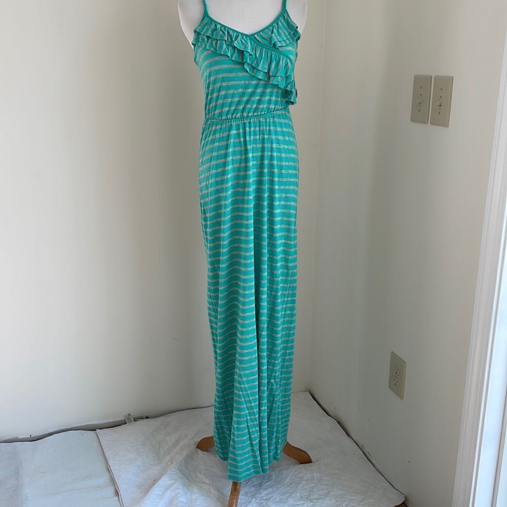 Maxi dress teal green and gray with braided straps by pink rose size small